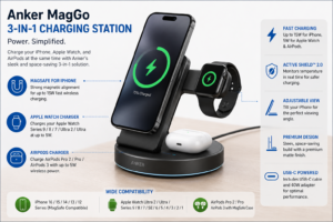 Image – Anker MagGo 3-in-1 charging station with iPhone, Watch, and AirPods - WirelessGearGuide
